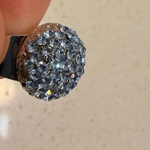 Blue sparkling silver ring expandable